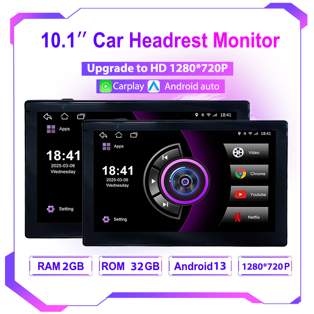 Car Multimedia Player Carplay Android Auto - Monitor Sandaran Kepala Mobil Incell 10.1