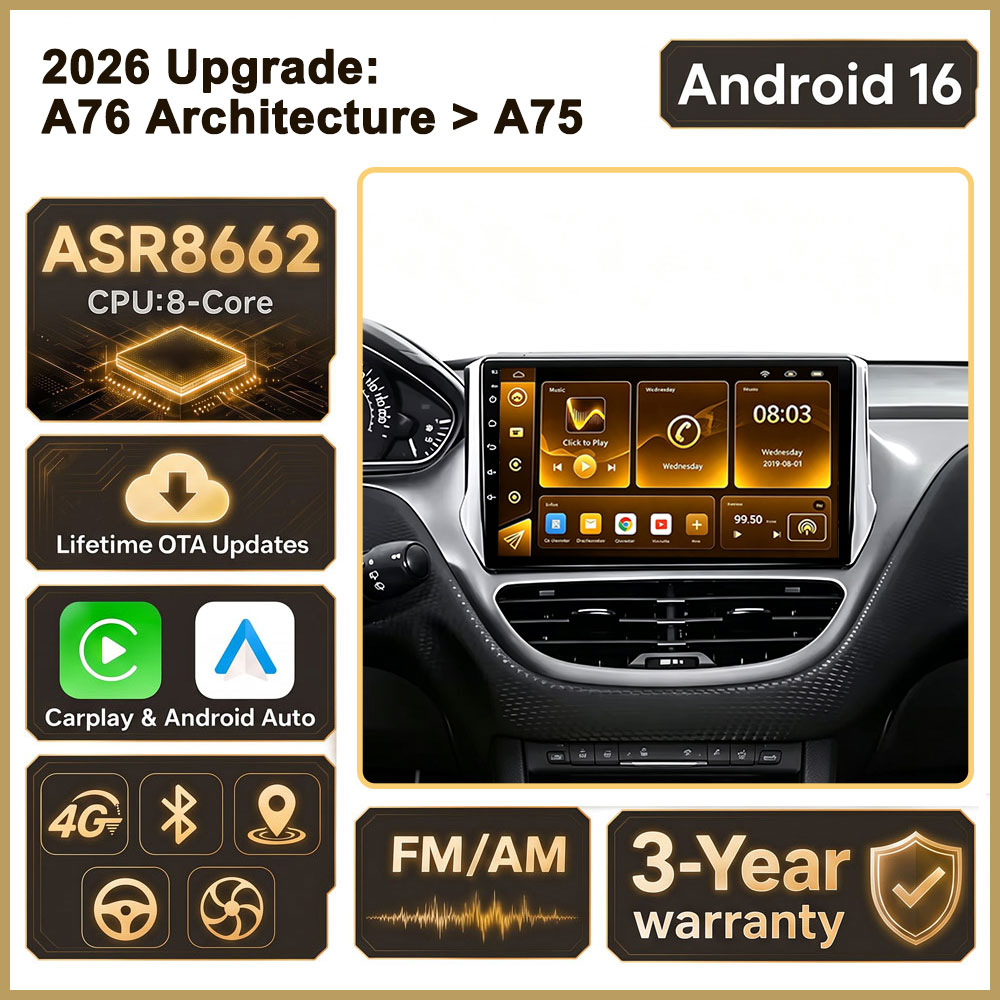 Car Radio Gps Navigation 10 Inch - Cortex-A76 Octa-Core Android 16 Untuk Peugeot