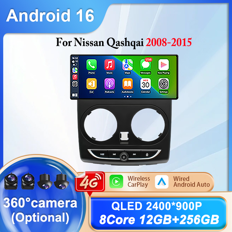 Android Auto Head Unit 12.3 Inch - Untuk Nissan Qashqai 2008-2015 Android 16
